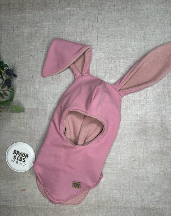 Ziemas ķivercepure ar zaķa austiņām - Veci rozā ar veci rozā flīsa oderi